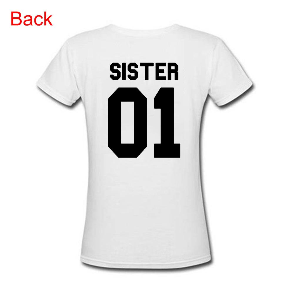 Women Fashion Summer Casual Best Friends T Shirt Sister 01 Sister 02 Tees Shirt Short Sleeve