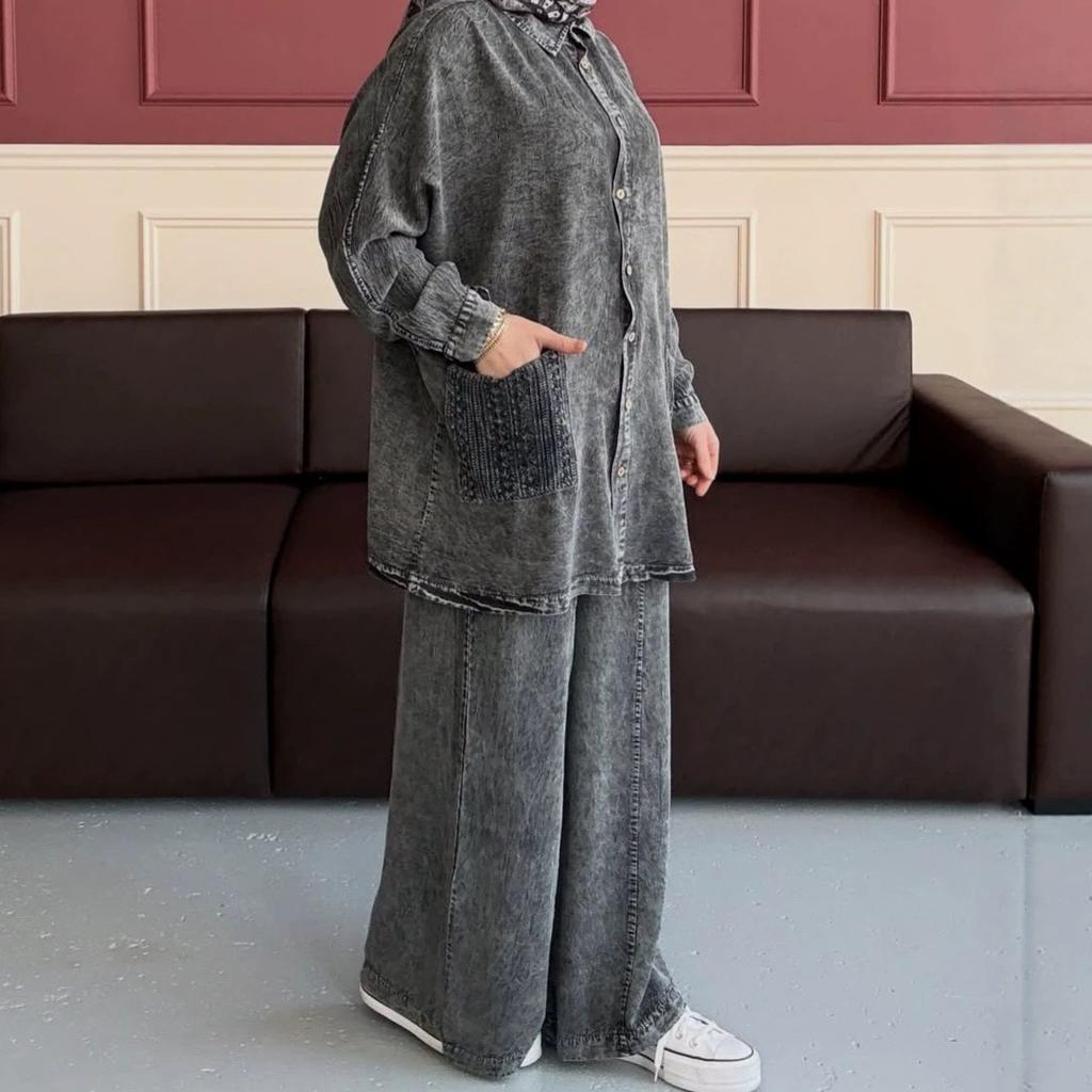 Spring and Autumn New European and American Women's Cross-border Long Sleeve Cardigan Lapel Jacket Casual Wide Leg Pants Two-piece Set