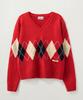 Seteo (W) Argyle V-Neck Pullover Knit Red