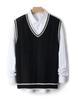 Men's College-Style 100% Wool Knitted Vest, Autumn/Winter Cable Knit, Contrasting Colors, Thickened Sleeveless Design