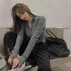 Solid Color Long Sleeve Autumn Winter Outfits Women's Crop Top Slim Fit Casual Sexy Base Shirt Cropped Sweatshirt