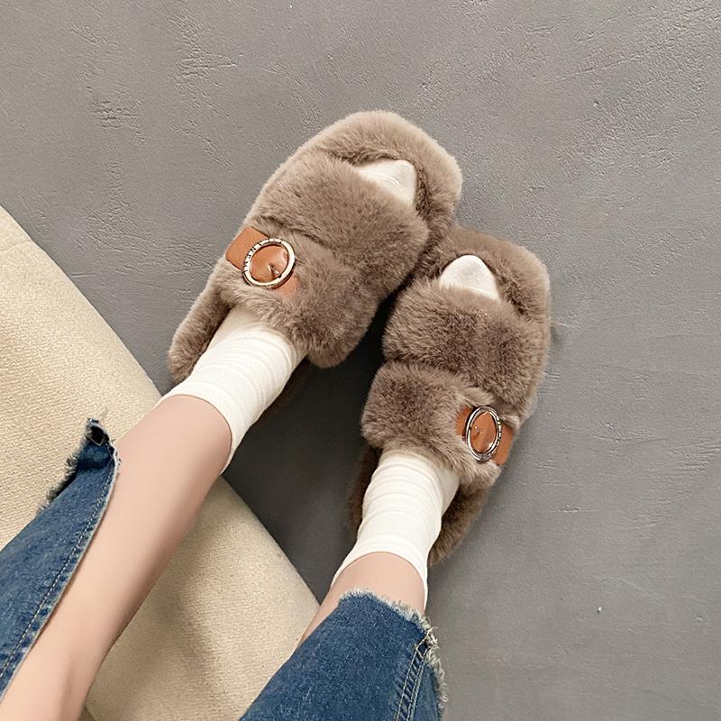 Fashion 2025 New Women Slippers Slip On Outdoor Sandals Fluffy Winter Platform Room Shoes Comfortable Anti-slip Slippers Slides Women