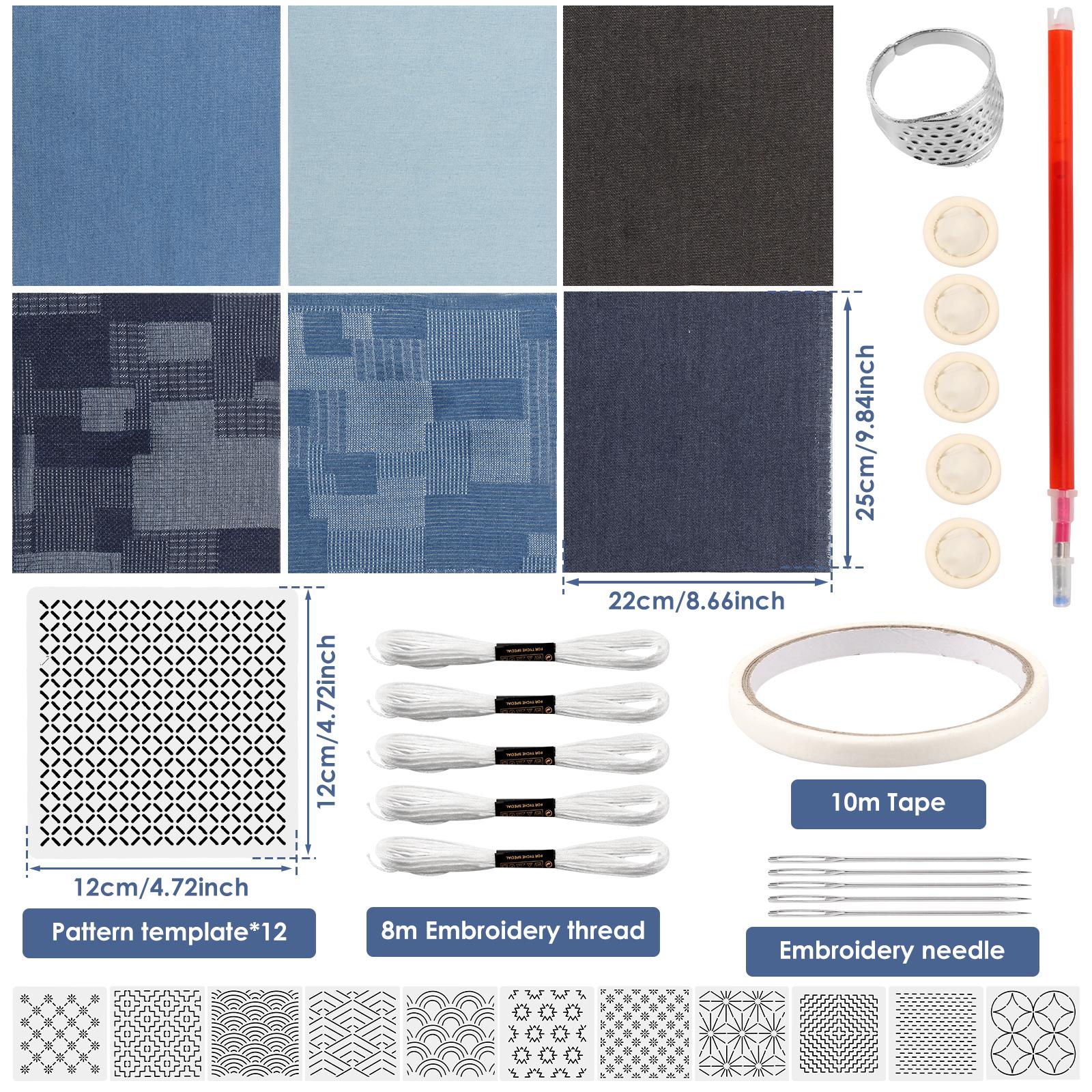 

Набор из 12 шт. трафаретов для сашико, полный набор ниток и игл для сашико, наперсток, джинсовая ткань, набор для вышивания для начинающих, квилтинг