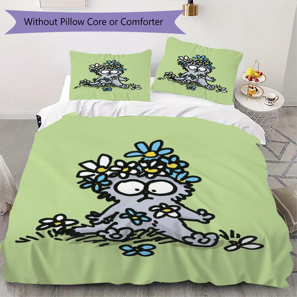 Simon's Cat Muster Bettwäsche Steppset Steppbezug Kissenbezug Heimdekoration Geburtstagsgeschenk (1 * Bettbezug + 2 * Kissenbezug ohne Füllung)