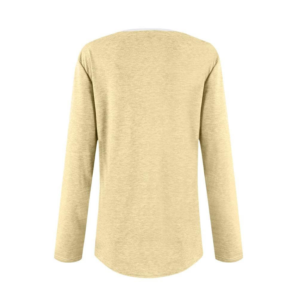 Women's Fashion Casual Solid Color Round Neck Long Sleeve Button Tops On Both Sides