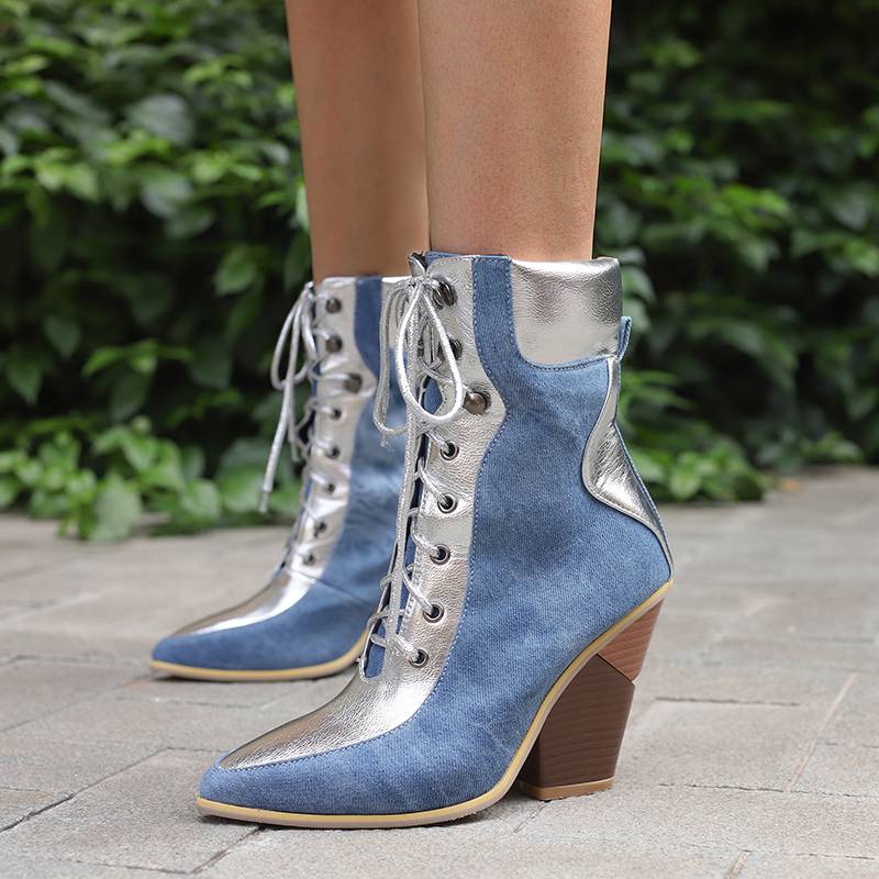 Krazing Pot Polyurethane Autumn Winter Shoes 47 Size 48 Super Size Wedges Pointed Toe Lace Up Serpentine Fashion Ankle Boots