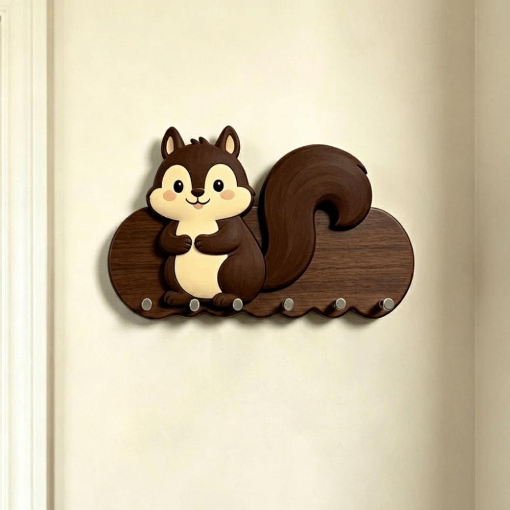 Cartoon Adhesive Key Holder Wooden Wall-mount Hanger Lovely Animal Key Hook  Hallway