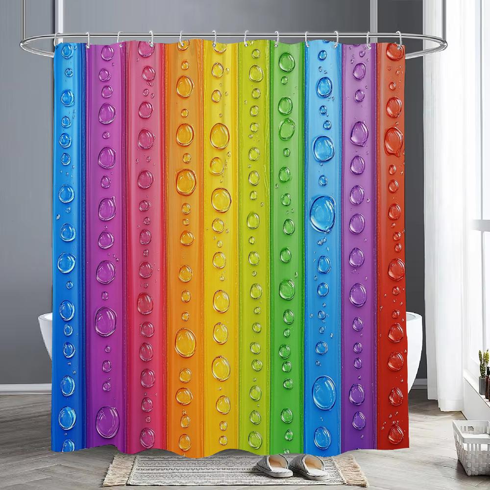 Modern Colorful Water Drops Rainbow Pattern Shower Curtain, Bathroom Decor Shower Curtain, Waterproof Shower Curtain With Hooks