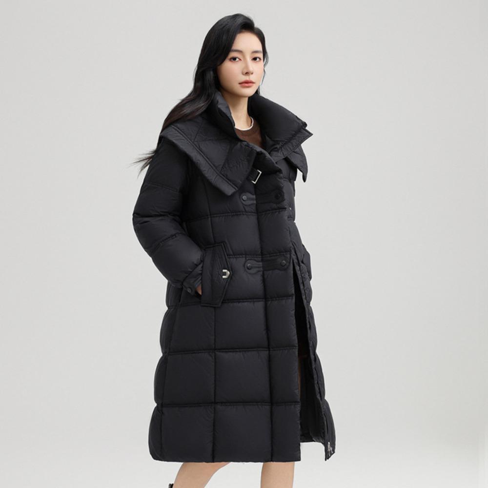 

Зима 2025 новая длинная до колена хлопковая одежда средней и длинной длины утолщенная приталенная хлопковая одежда куртка на талии XXXL чёрный