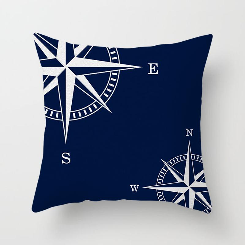 Compass Anchor Pillowcase Blue Home Decor Mediterranean Cushion Cover Car Sofa Office Decor Accessories Pillowcase