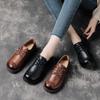 British Style Medium Heel Cowhide Loafers - Retro Round Toe Women's Leather Shoes