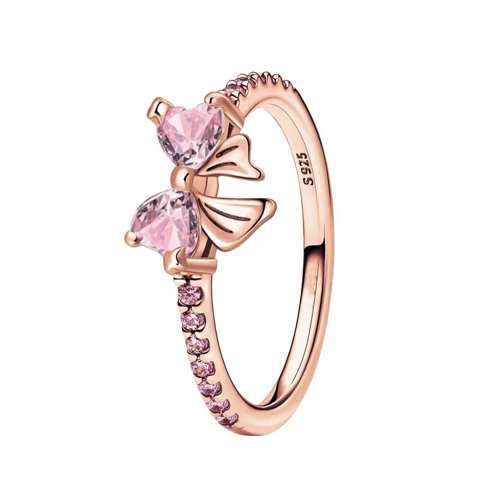 Anillo Original de Plata 925 Corazón Colorido Corona Lazo Luna Concha Cristal para Mujer Regalo de San Valentín Cumpleaños Joyería DIY