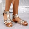 2025 Summer Women's Roman Sandals Flat Heel Wrap Rear Zipper Open Toes Women Sandalias Dress Beach Anti-slip Zapatillas De Mujer