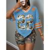 Plus Size 1XL-5XL Women's Summer V-neck Fashion Geometric Print T-shirt Women Casual Short Sleeved T-shirt