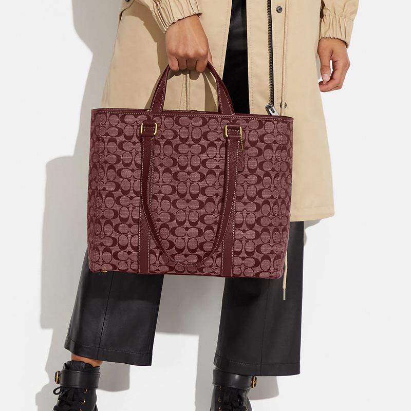 New COACH Hudson Fabric Tote Bag, Shopping Bag, Shoulder Bag, Handbag Tubas Men's Burgundy CH827-B4WN