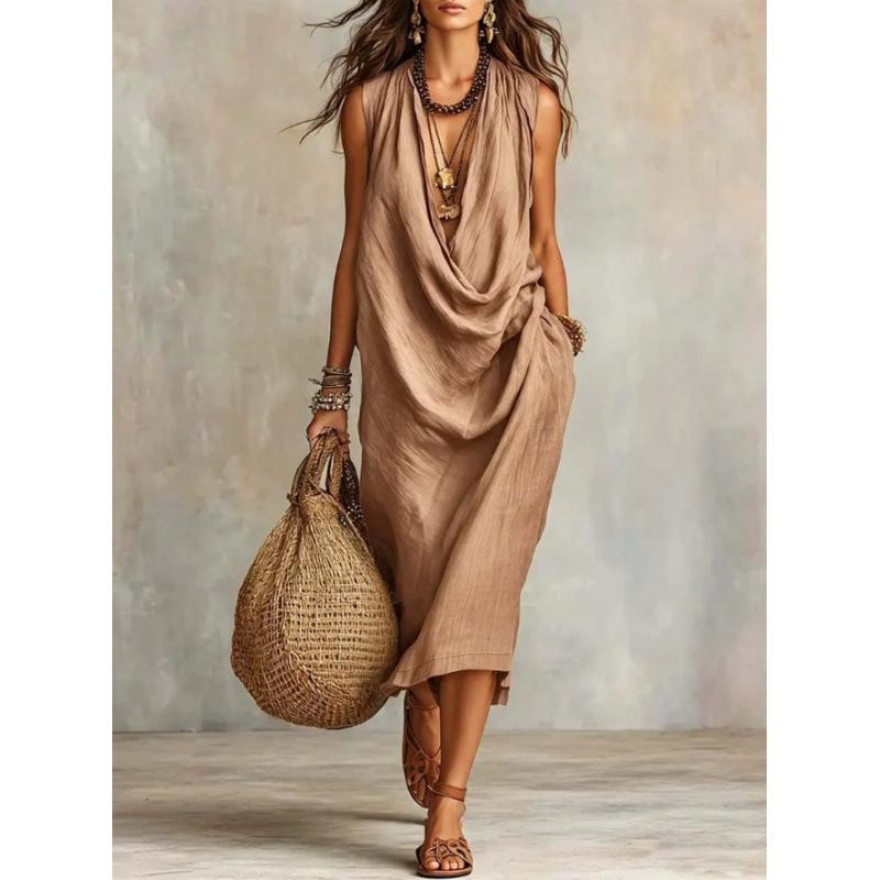 European and American new women's clothing casual sleeves loose swing collar loose holiday dress