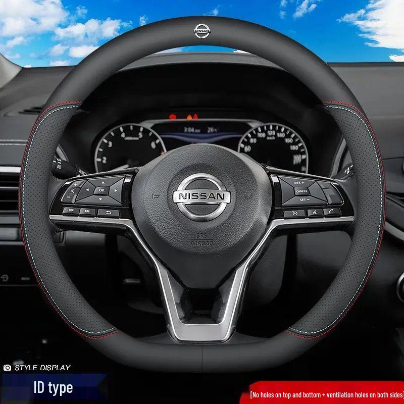 Genuine Leather Ultra-thin Breathable Anti-slip Steering Wheel Cover for All Seasons