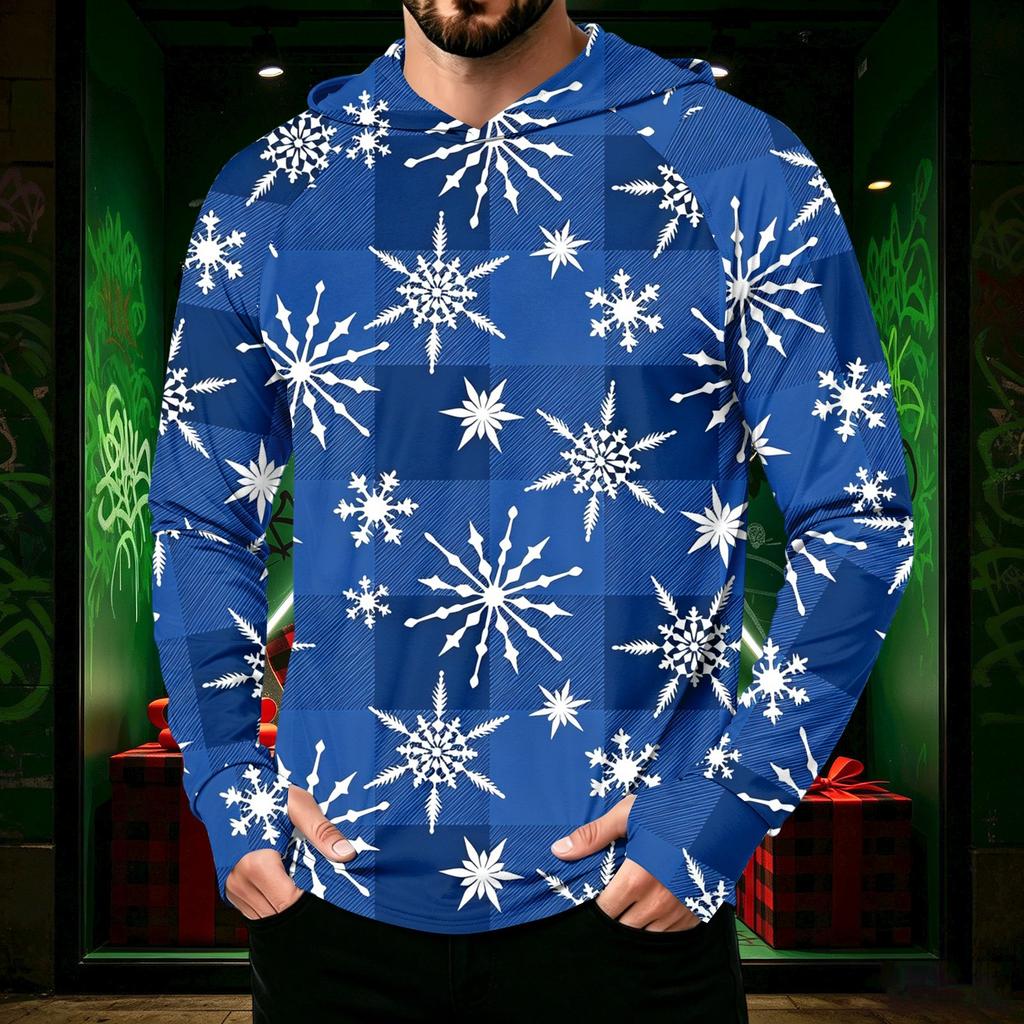Men's Long Sleeve Hooded Sun Shirt with Christmas Print for Casual Daily Wear