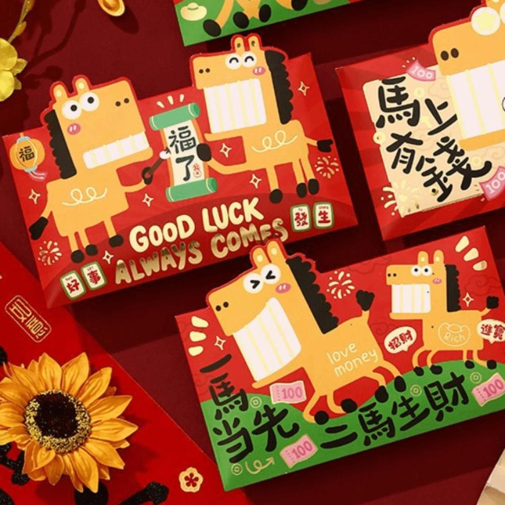 4pcs Thickened Lucky Red Pocket Cartoon New Year Red Packet Red Envelope Bag  2026 Horse Year