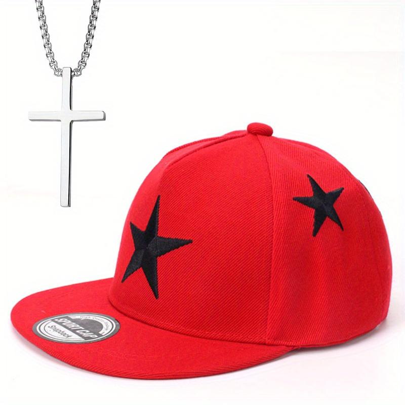 2pcs Men's Baseball Cap Necklace Set Fashion Embroidery Sunshade Flat Brim Hip-hop Cap Niche Hundred with Cross Pendant Necklace Net Red Sun Hat