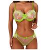 Women's Sexy Lace Flower Mesh Embroidered Sheer Lingerie Two Piece Set