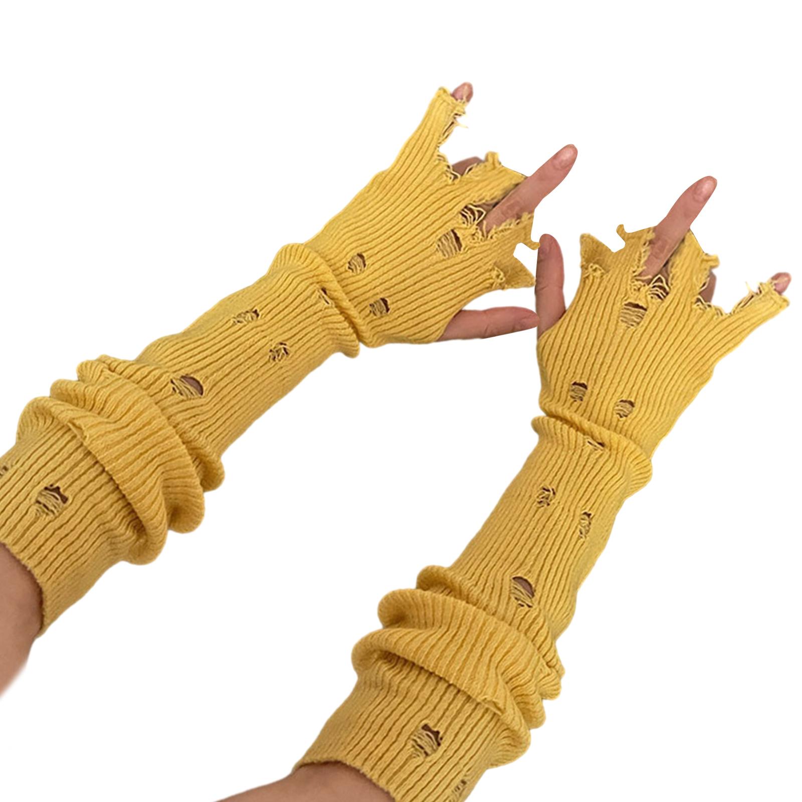 

Y2K Fingerless Gloves for Teens Girls Distressed Hollow Knit Long Gloves Women Cool Accessories Decorative Arm Sleeves жёлтый