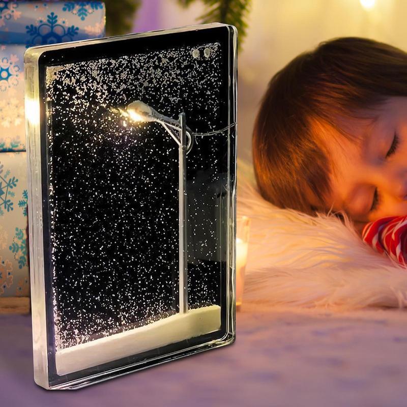 Snowy Night Flowing Small Night Light Snow Scene Street Light Snow Simulation Handmade Diy Material Package Desktop Decor Gift for Friends