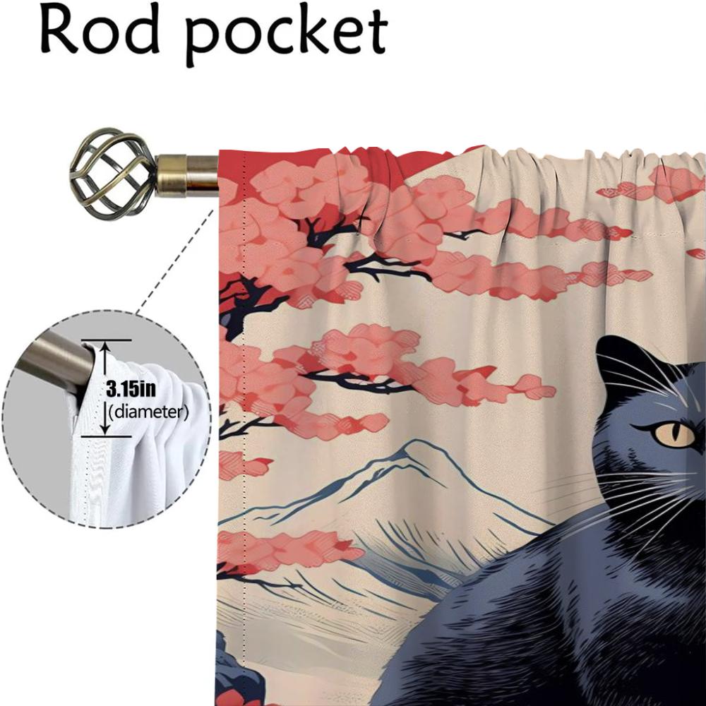 Black Cat Anti-mosquito Curtains for Living Room Curtain Halloween Decoration Shades Blackout Curtains 2 Pieces Partition Camera