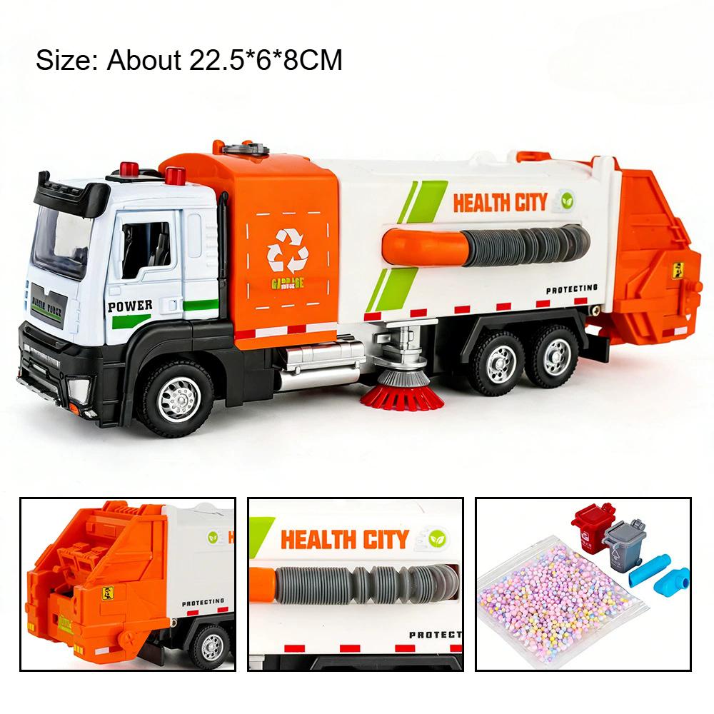 1:32 Elektrischer Saugkehrer Modellauto Müllwagen Spielzeug Ton Licht Pull-Back Straßenräumer Autos Modelle Türen Geöffnet Spielzeug