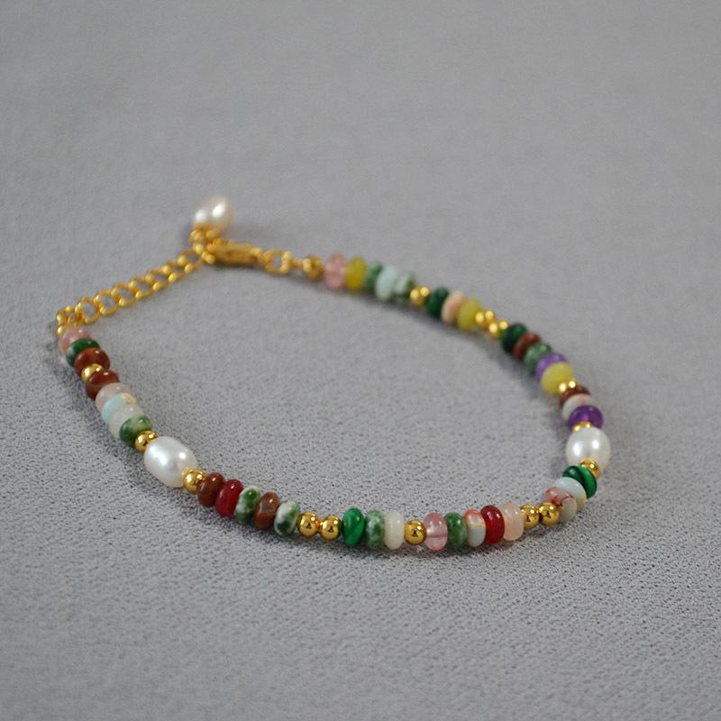 Bohemian Style Colorful Stone & Freshwater Pearl Minimalist Necklace for Women