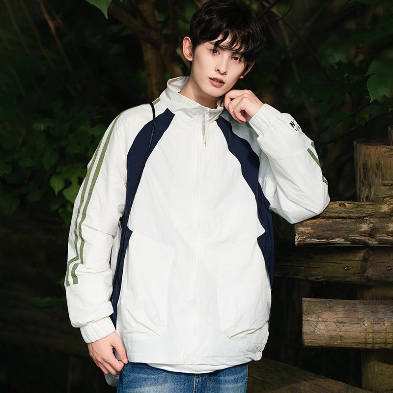 Outdoor men's coat autumn new fashion trend brand student jacket green insert color stand collar shirt men's single coat