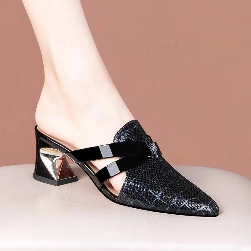 Women Fashion Black Pointed Toe High Quality Slip On High Heel Shoes Lady Elegant Summer Daily Party Heel Shoes Ab565