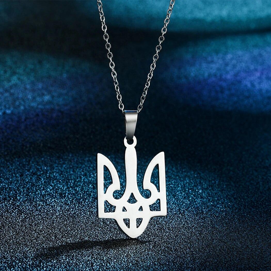 

Kinitial Exquisite Laser Engraved Stainless Steel Ukraine Tryzub Necklace, Ukraine Handmade Necklace Fashion Gift срібний