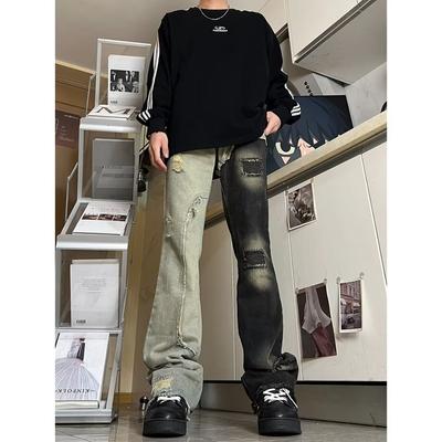 Retro Jeansy Męskie Jesień Nowy Styl Wybuchowy Uliczny Hooligan Przystojne Spodnie Casualowe Dla Nastolatków Luźne Proste Nogawki Szerokie Nogawki Męskie Spodnie