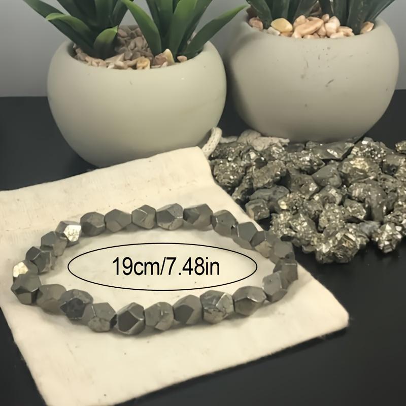 1 stk. Naturlig Pyrit (Siderit) Håndlavet Perle Armbånd med Lykke og Beskyttelse - 8mm Rombus Smykker