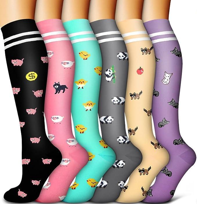 

6 Pairs Of New Floral Pattern Compression Stockings Sport Professional Ladies Men S Stockings Edema Varicose Veins Nurse Compres S-M(EU 38-41)