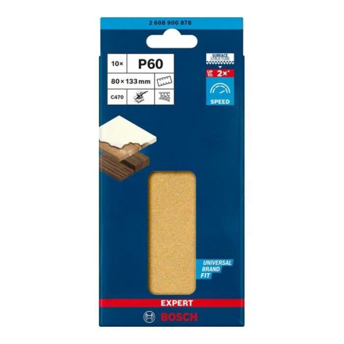Papier abrasif - bosch professional - c470 - 80 x 133 mm - g 60 - 8 trous