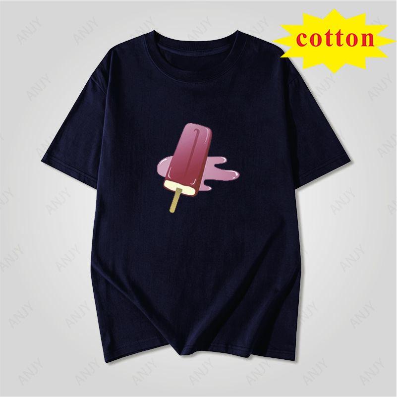 Summer Fresh Color Popsicle Handpainted Pattern Loose Casual Round Neck Short Sleeved Top