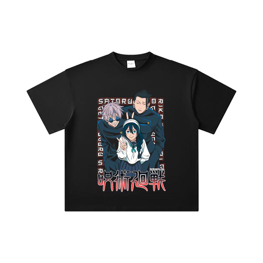 260 GSM Double Yarn 32 Count 100% Cotton Jujutsu Kaisen V40 Print Unisex Heavy Cotton T Shirt