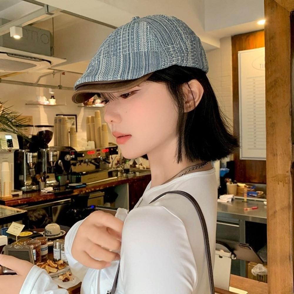 Y2k Cowboy Beret Flat Brim Painter Cap Korean Denim Beret  Streetwear