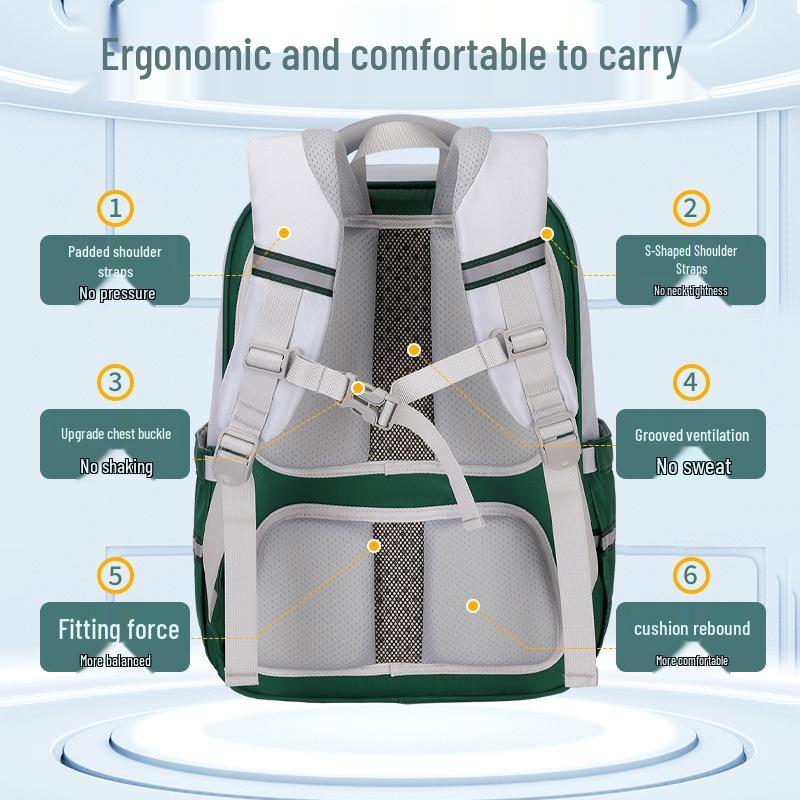 Lightweight Cloud Backpack for Grades 3-6: Large Capacity, Double Shoulder, Spine Protection & Weight Reduction