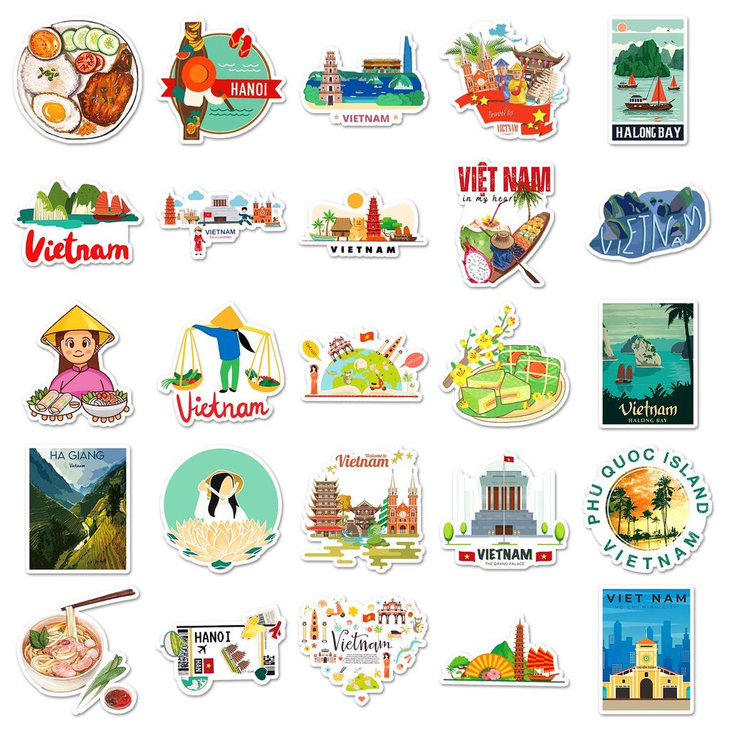 50 Personalized Vietnamese Graffiti Stickers for Outdoor Travel, Phone Cases, and Suitcases
