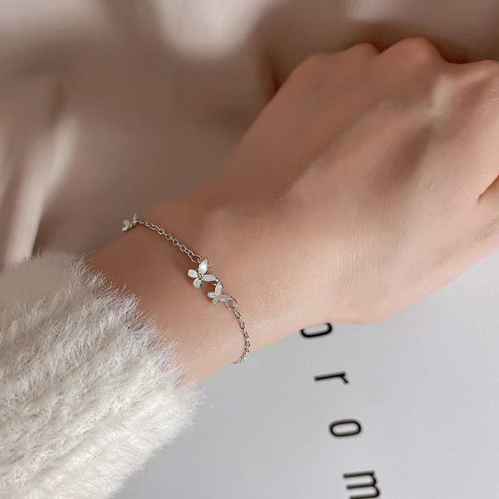 Браслет-бабочка из серебра 925 пробы с бриллиантами. Женский модный регулируемый браслет с цветком темперамента.