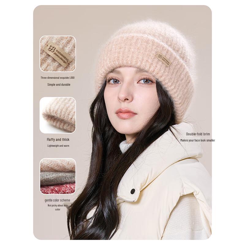 JIUMU Women's Pure Cashmere Winter Beanie with Ear Protection