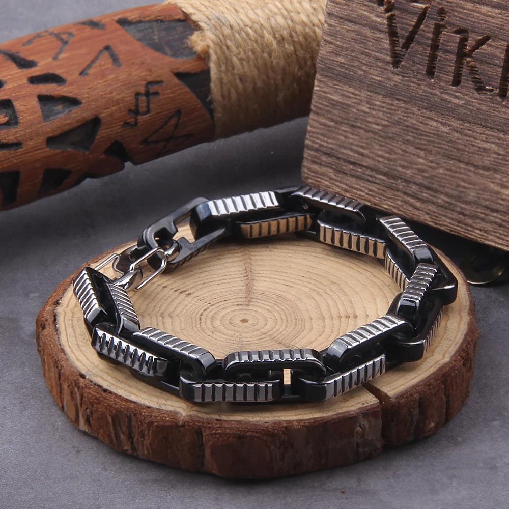 Vikings Jewelry Cuban Chain Bracelet for Men Figaro Vintage Metal Kpop Pulseras Emo Cute Luxury Gift Jewelry Stainless Steel 22cm