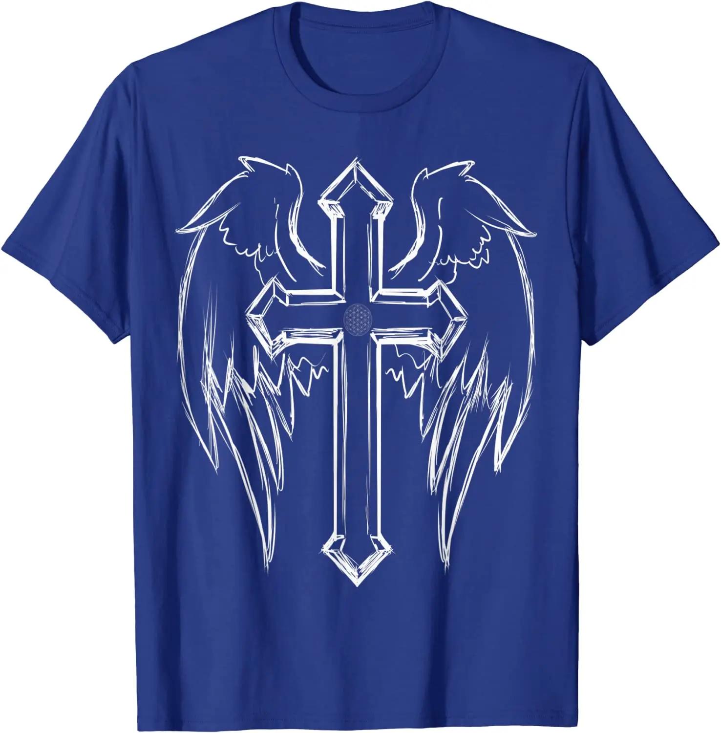 Religious Holy Crucifix Christian Angel Wings Cross Men TShirt Short Sleeve Casual 100 Cotton ONeck Summer T Shirt S