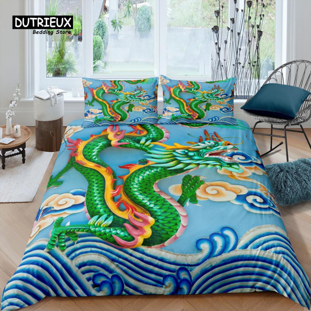 Home Living Luxury 3D Dragon Bedding Set Embroidered Duvet Cover Pillowcase Queen and King EU/US/AU/UK Size Comforter Bedding