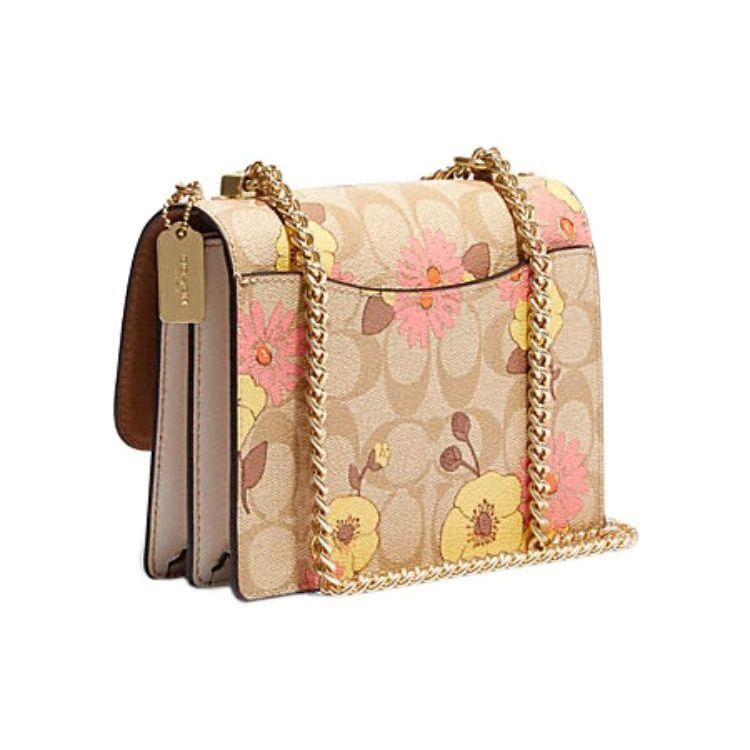 Coach Klare 18 Classic Logo Floral Print Leather Shoulder Crossbody Bag Small Women Bags Khaki CH255-IMOT4