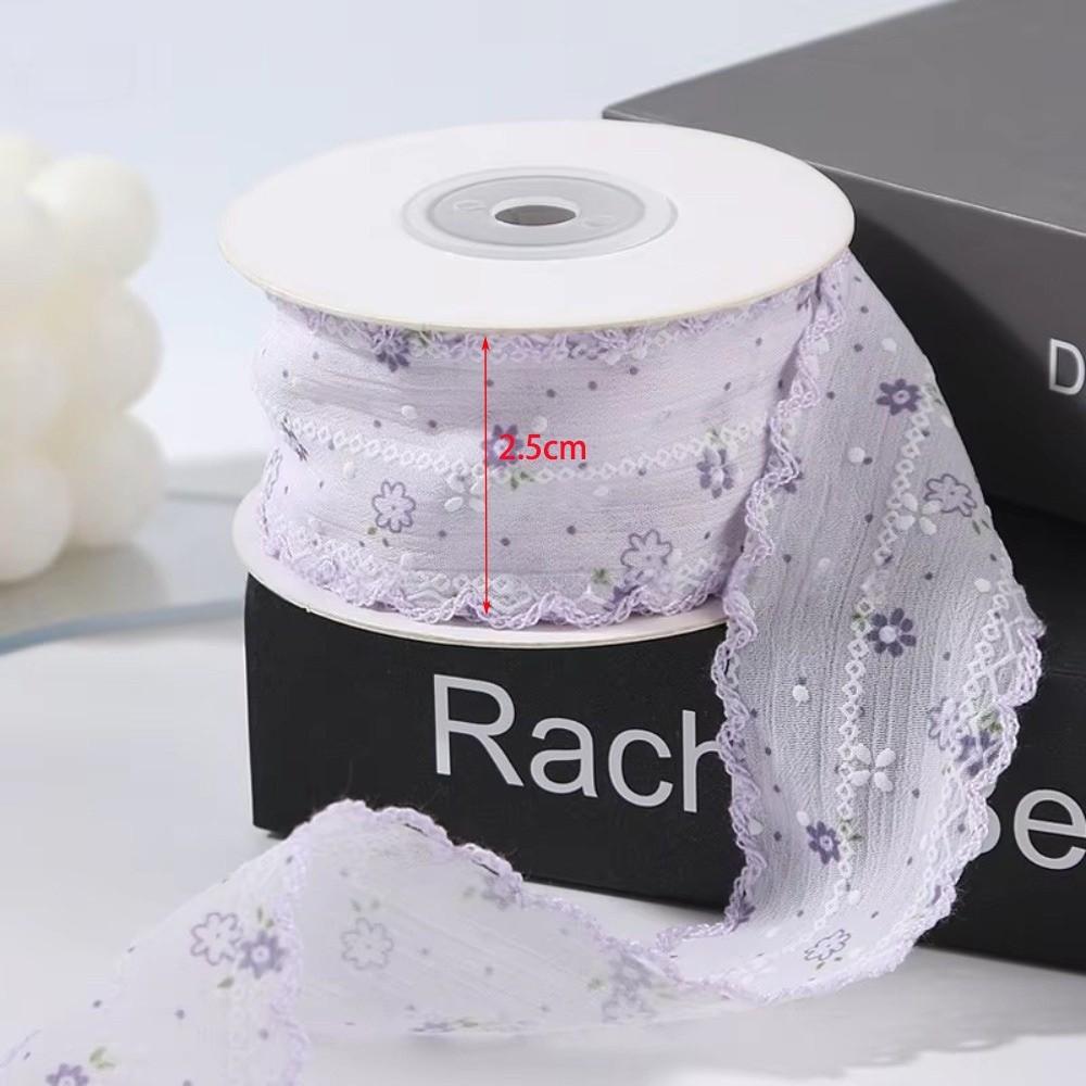10 Yards 2.5cm Width Floral Fabric Ribbon 10 Yards Length Plaid & Polka Dot Pattern Bud Edge Wave Lace Ribbon