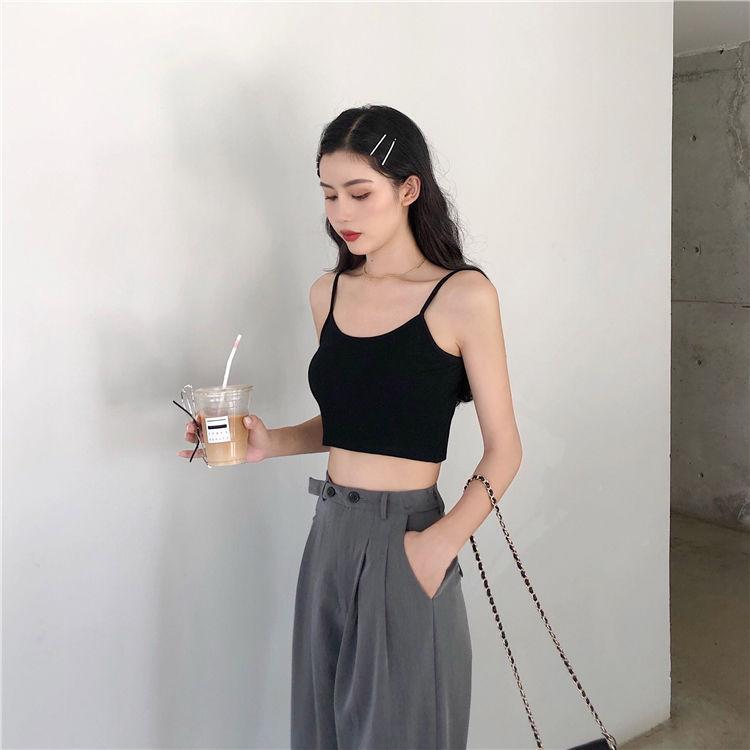Women Summer Strap Solid Color Bare Midriff Crop Top
